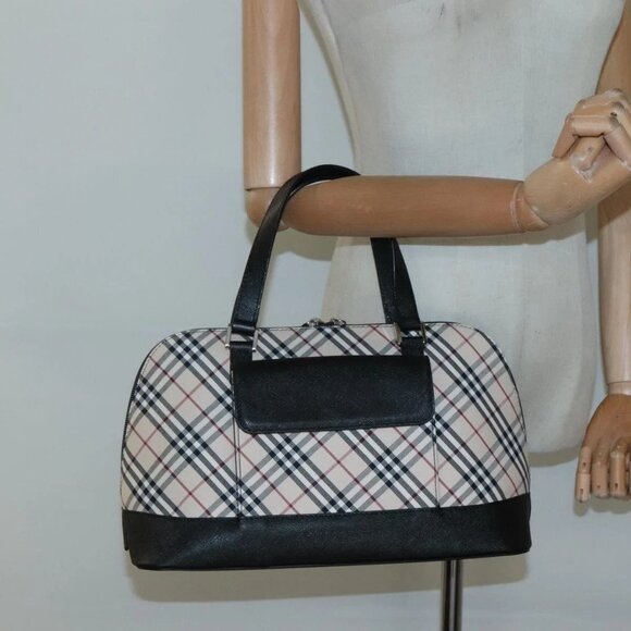 BURBERRY Nova Check Hand Bag Canvas Beige Silver Auth - Picture 1 of 16